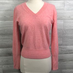 J. CREW 100% Cashmere V-Neck Pink Boyfriend Sweater Cozy Soft